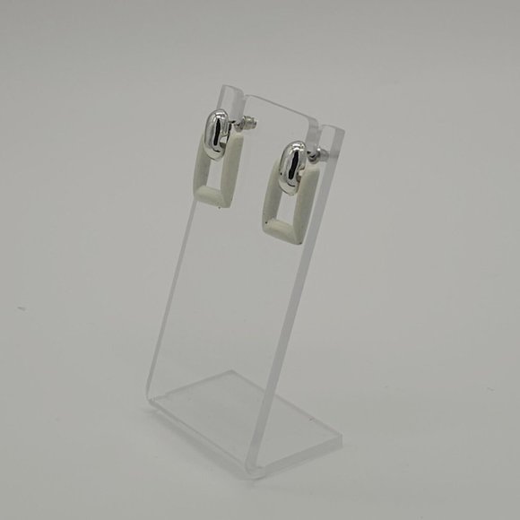 Vintage White Silver Tone Door Knocker Earrings Art Deco Moveable Drop M1 - Picture 4 of 6